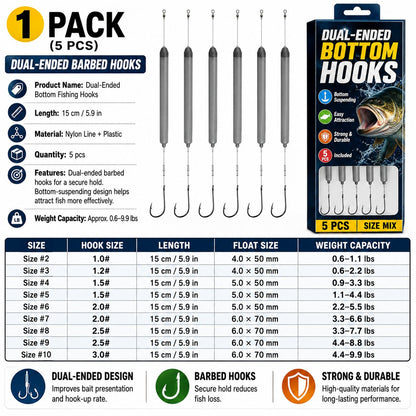🎣🐟 Ready-to-Fish Floating Bottom Rig Set – 5 Anti-Snag Hook Leaders for Easier Fishing