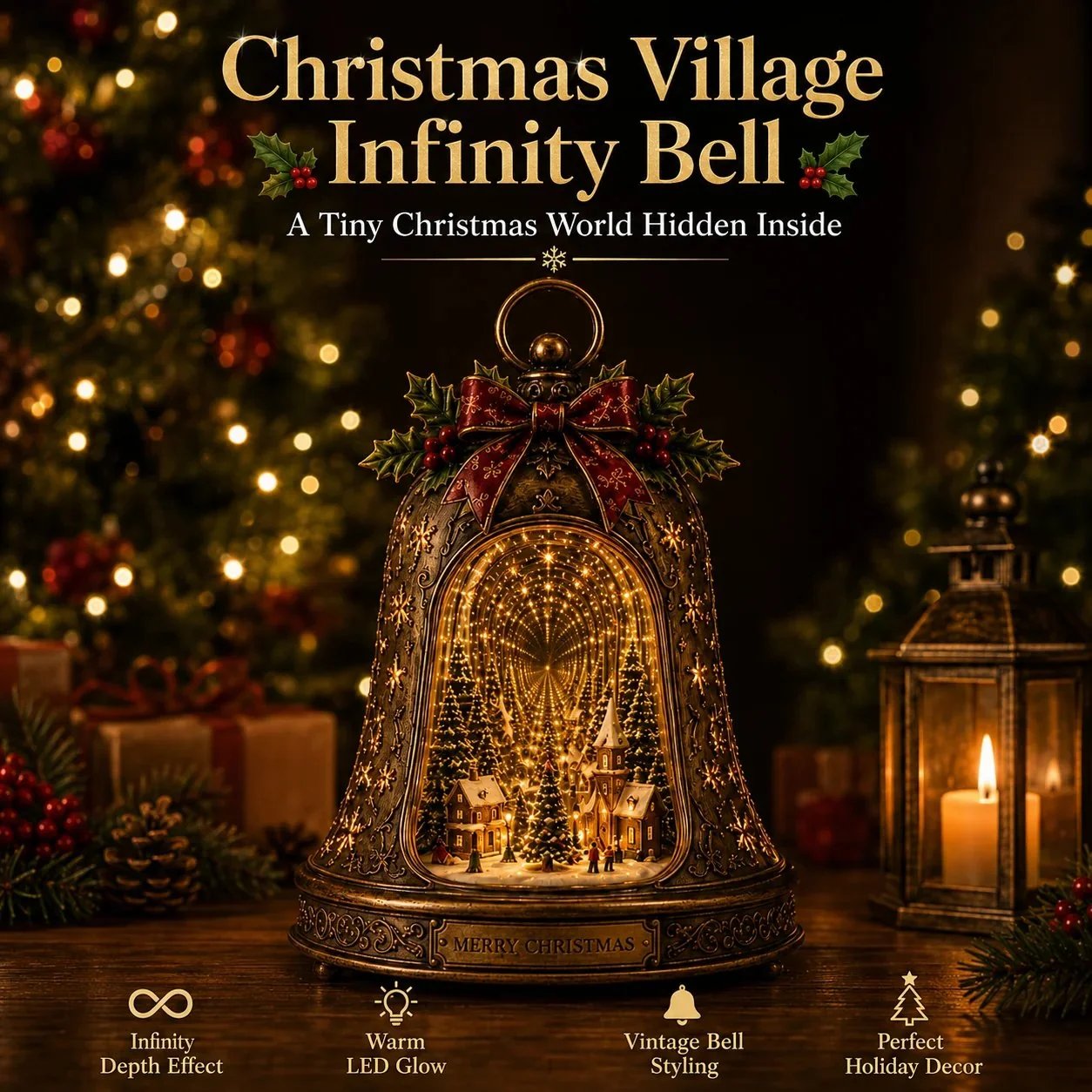 🎉🎄 Christmas Village Infinity Bell – Lighted 3D Holiday Decor