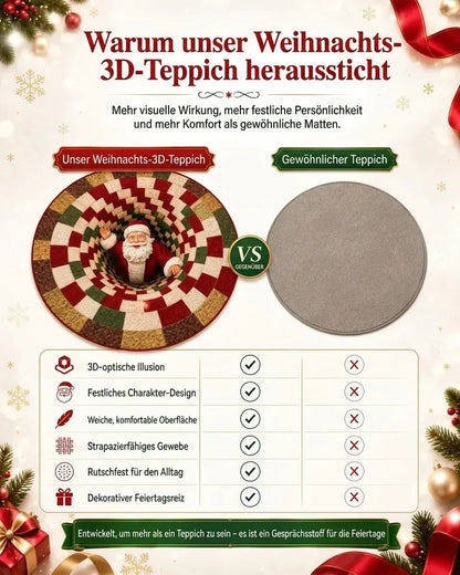 🎄3D-Weihnachtswichtel-Teppich mit optischer Täuschung | Lustige, festliche Must-have-Wohndeko⭐🏠🎁
