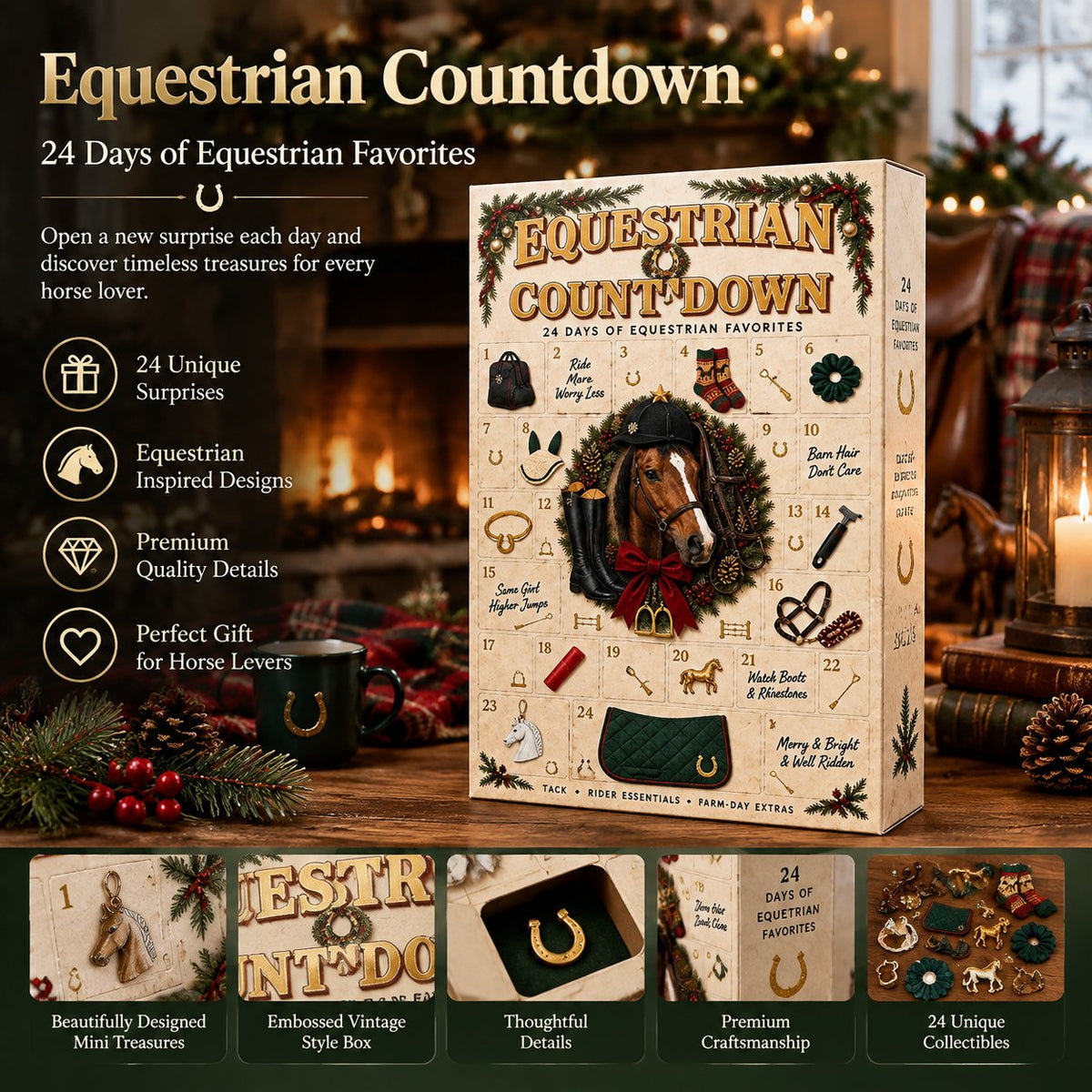 🐴24 Days Equestrian Countdown Advent Calendar | Horse Riding Gear Christmas Gift for Horse Lovers