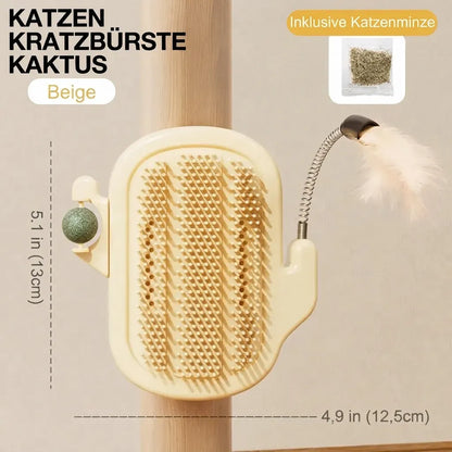 3-in-1-Eck-Massagebürste für Katzen | Wandmontierbare Kratz- und Massagehilfe mit Spielstab (mit Glöckchen) & optionalem Katzenminze-Ball