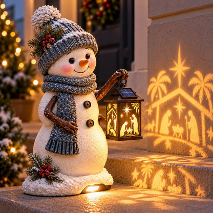 ⛄️🎄Snowman Nativity Glow™ – Solarbetriebene Weihnachts-Stufenleuchte mit Projektion der Heiligen Familie🌙