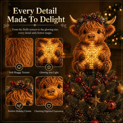 🎄Illuminated tree topper “Baby Highland cow with star”✨