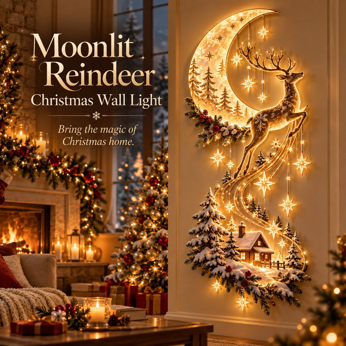 Reindeer Under the Starry Sky™ – Cozy Christmas Cabin
