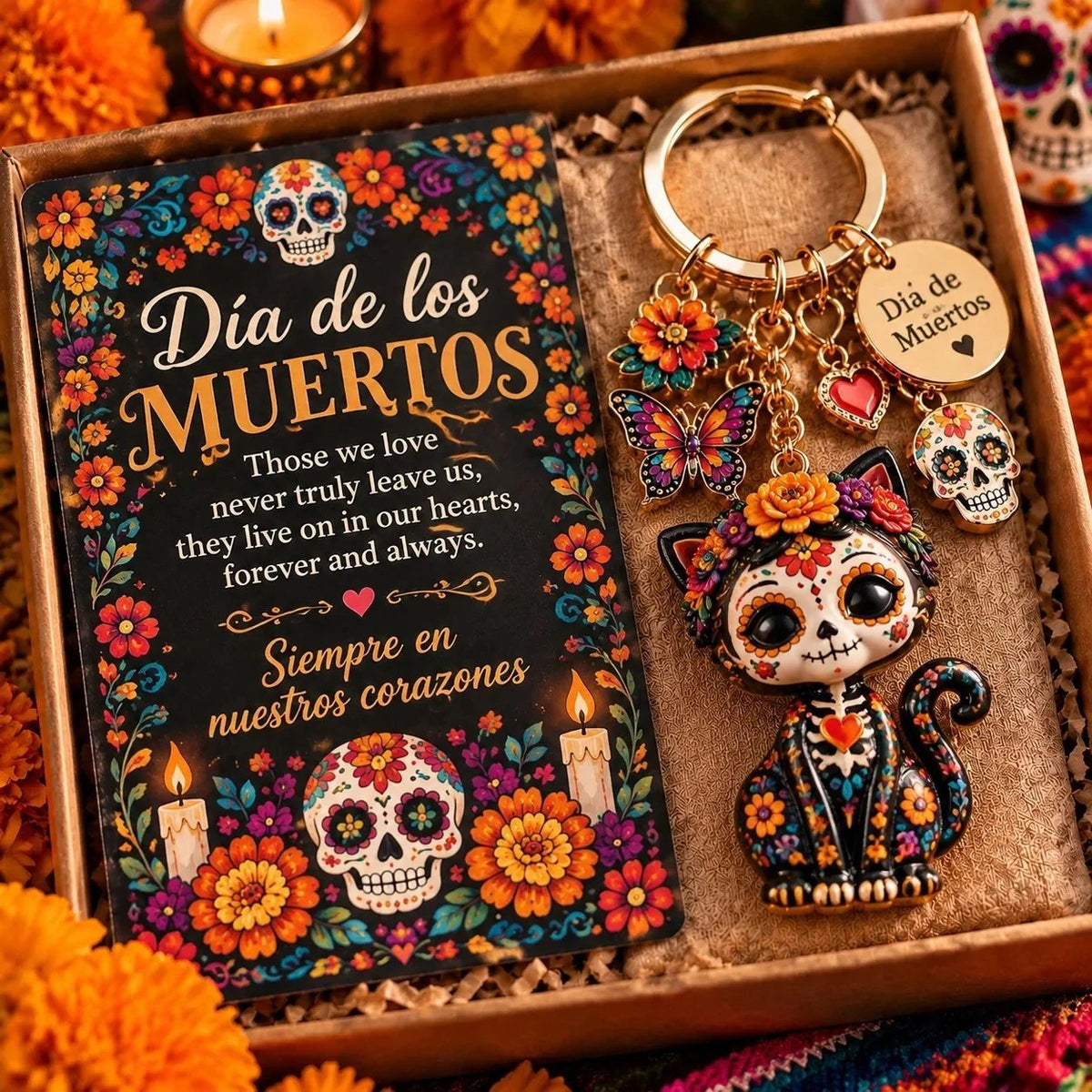 🌼 Día de Muertos Charm Keychain | 4 Colorful Floral & Skull-Inspired Styles