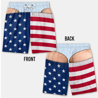 🌊🩳Funny American Flag Swim Trunks for Men – Unique Summer Gift for Beach Lovers