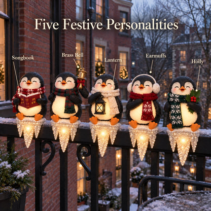 Lighted Penguin Icicle Window Ledge Set image 3