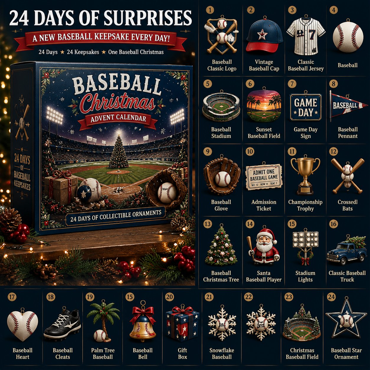 🎄⚾ Baseball Christmas Advent Calendar – 24 Days of Collectible Baseball Keepsakes 🎁✨