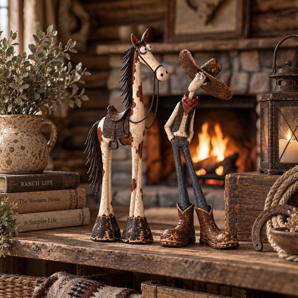 Whimsical Western Cowboy & Horse Figurine Duo 🤠🐴