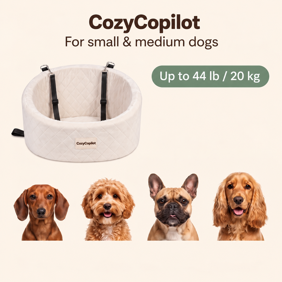☁️ 2-in-1 Dog Car Seat & Travel Bed – Soft, Supportive & Easy to Secure