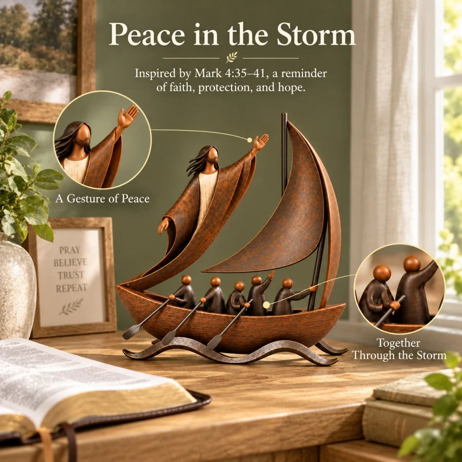 ✝️ Peace in the Storm Faith Sailboat Sculpture⛵