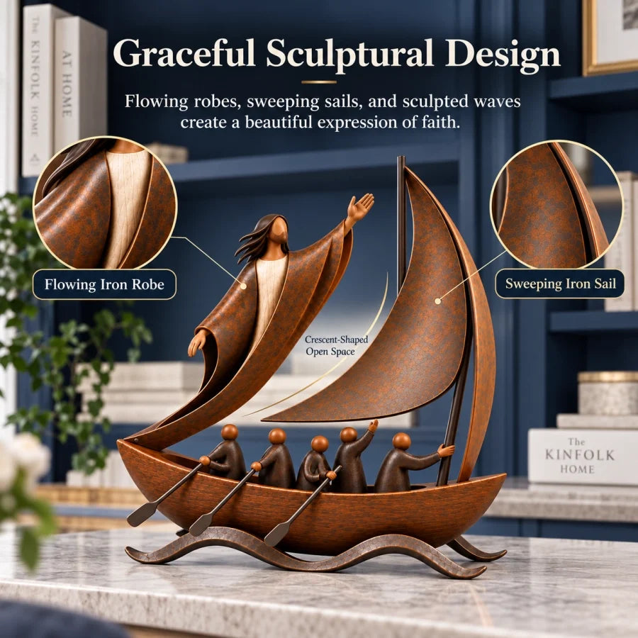 ✝️ Peace in the Storm Faith Sailboat Sculpture⛵