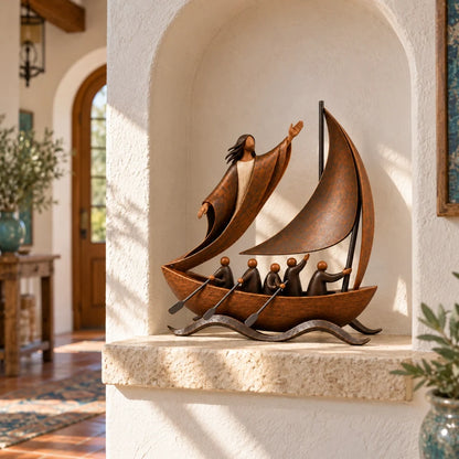✝️ Peace in the Storm Faith Sailboat Sculpture⛵