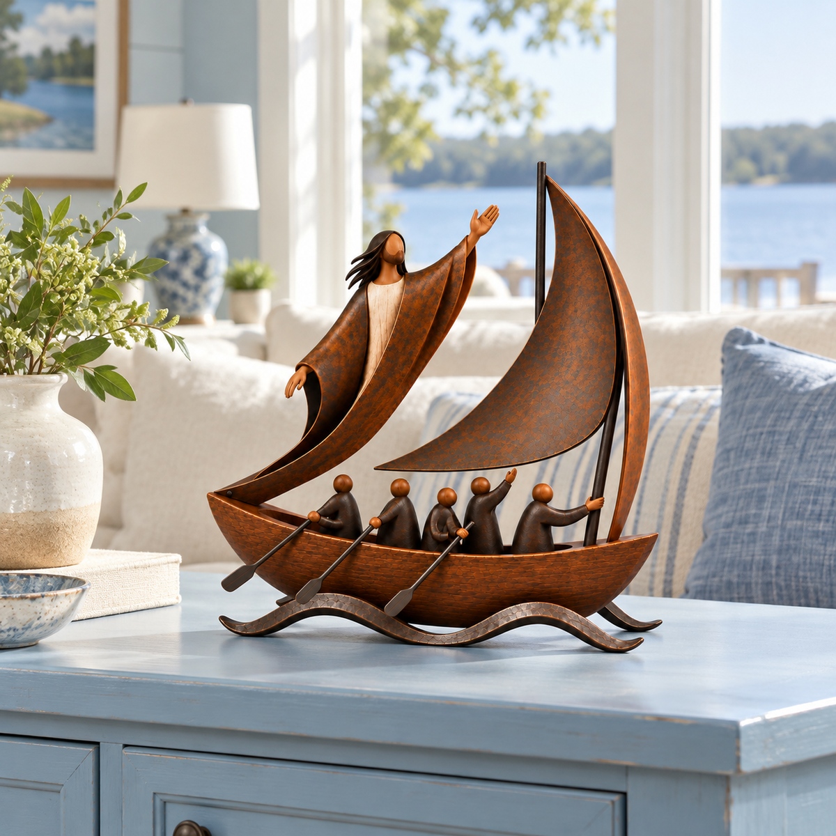 ✝️ Peace in the Storm Faith Sailboat Sculpture⛵
