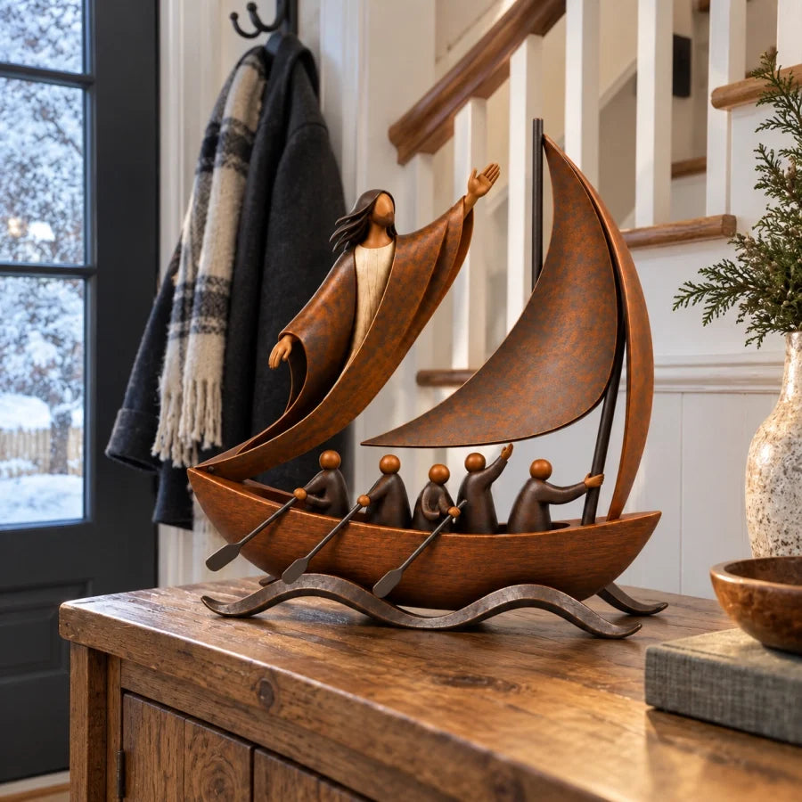 ✝️ Peace in the Storm Faith Sailboat Sculpture⛵