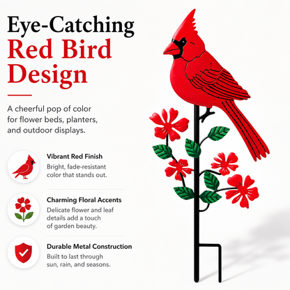 Red Bird Metal Garden Stake Decoration