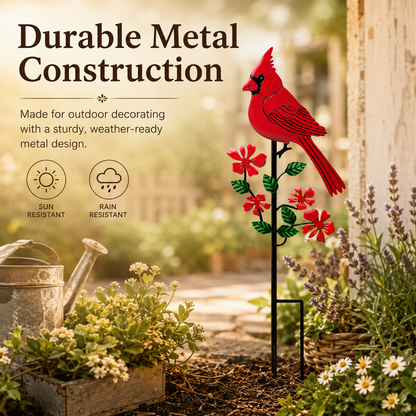 Red Bird Metal Garden Stake Decoration