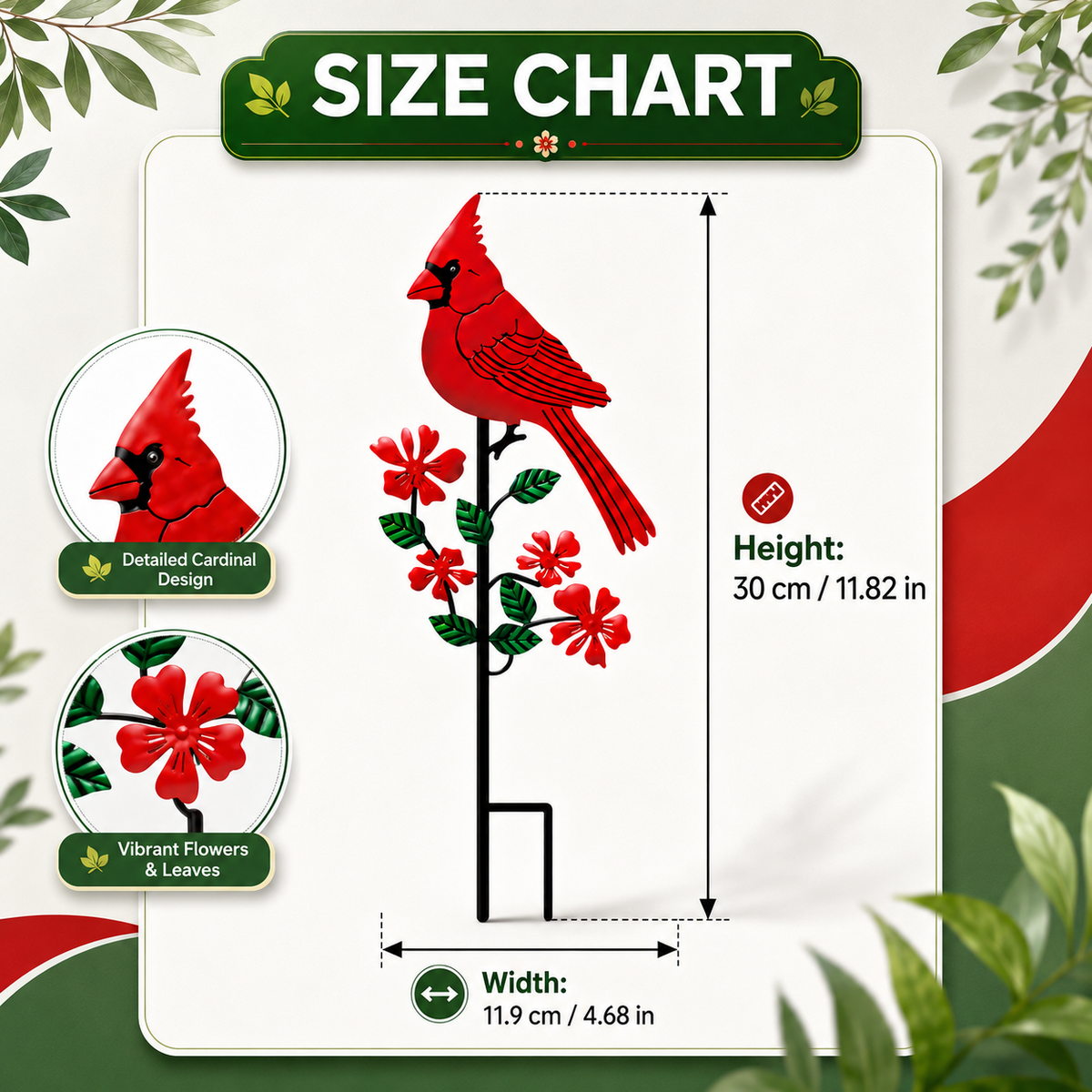 Red Bird Metal Garden Stake Decoration