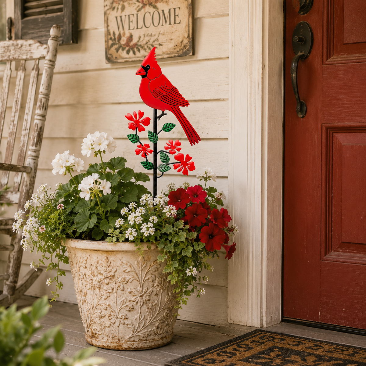 Red Bird Metal Garden Stake Decoration