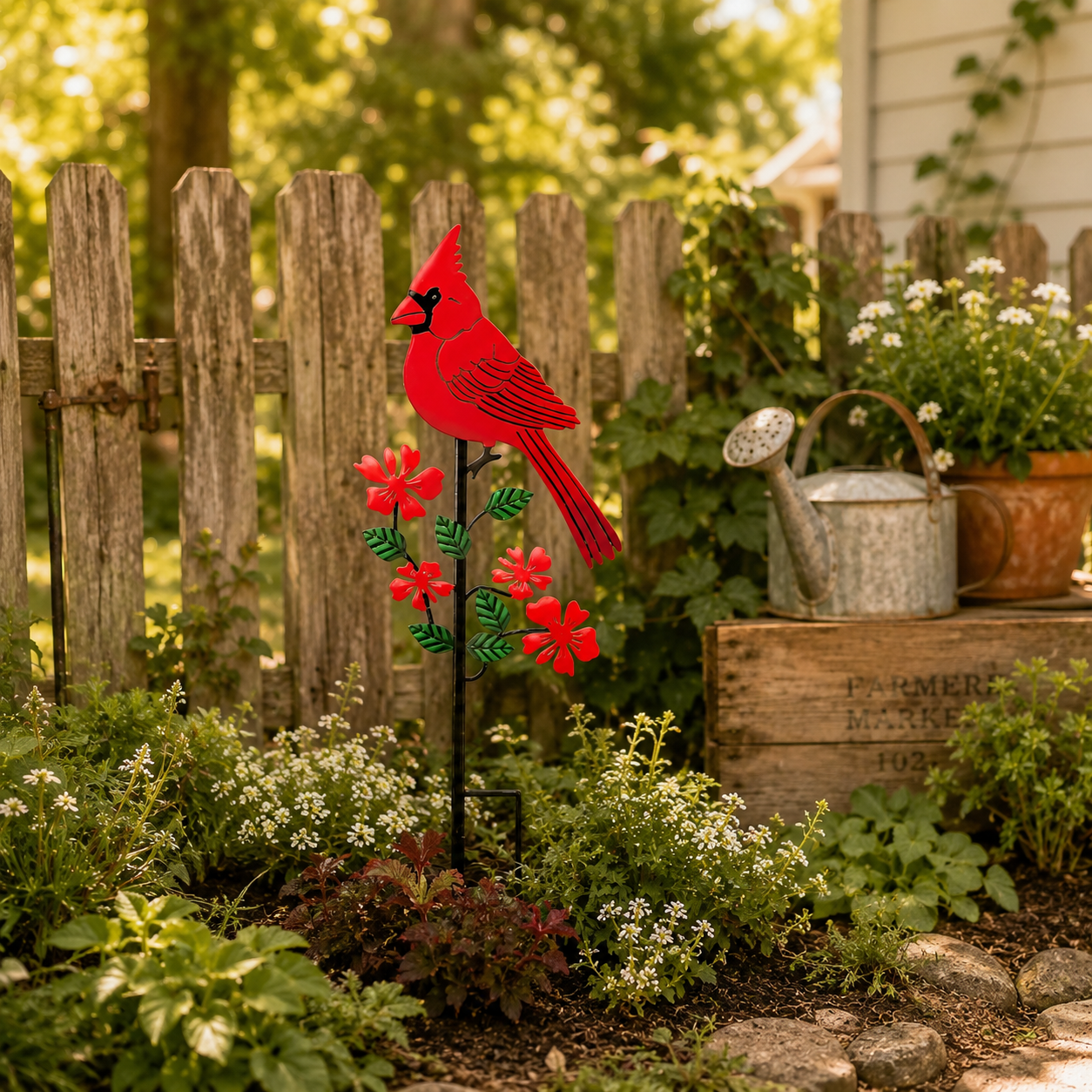 Red Bird Metal Garden Stake Decoration