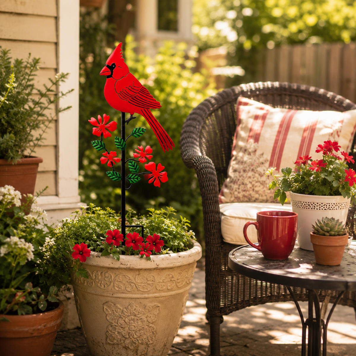 Red Bird Metal Garden Stake Decoration