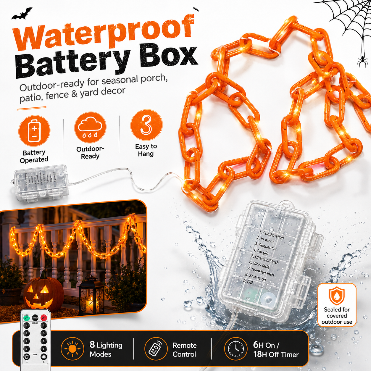 🎃⛓️ Solar-Powered Light-Up Halloween Chain Garland