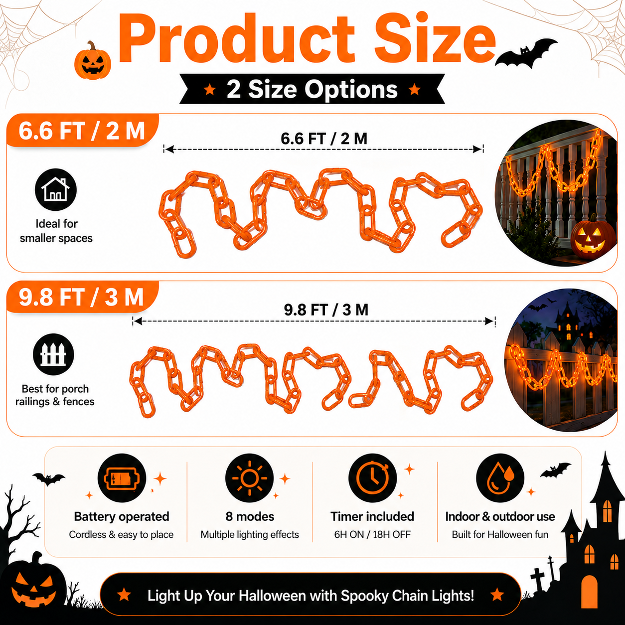 🎃⛓️ Solar-Powered Light-Up Halloween Chain Garland