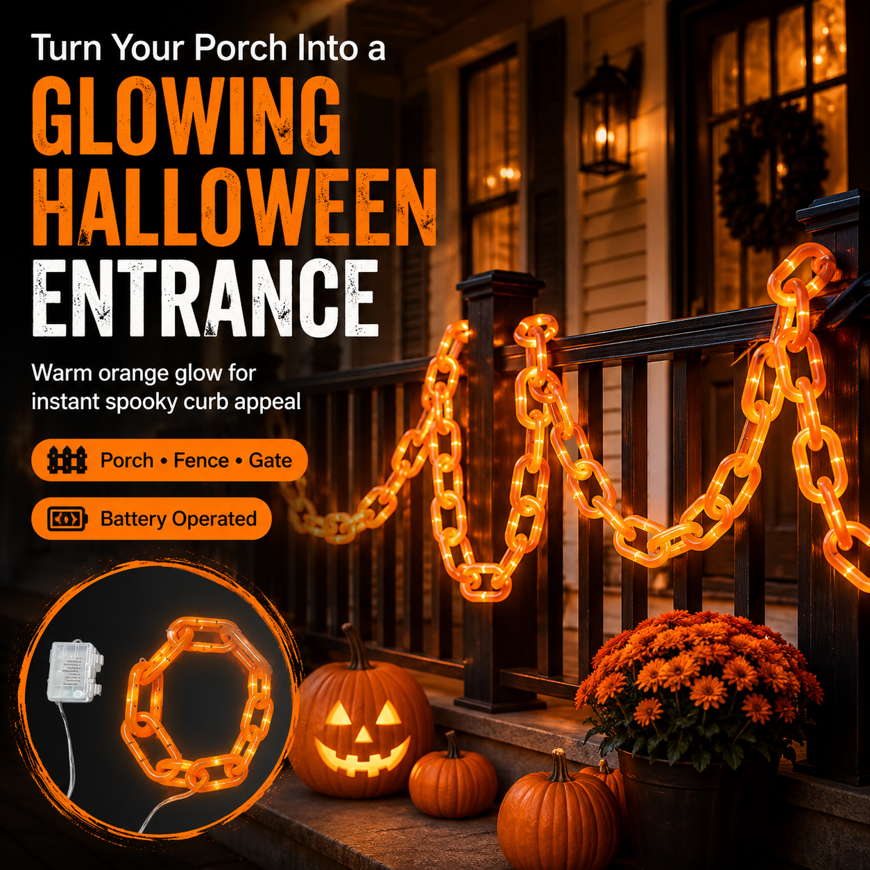 🎃⛓️ Solar-Powered Light-Up Halloween Chain Garland