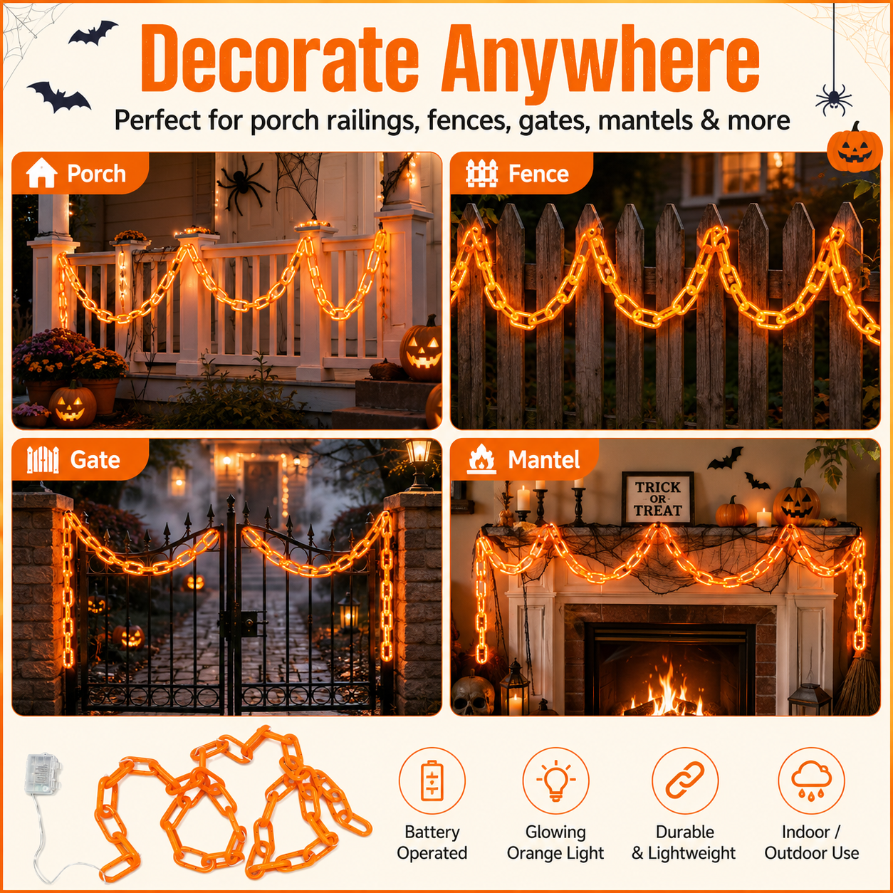 🎃⛓️ Solar-Powered Light-Up Halloween Chain Garland