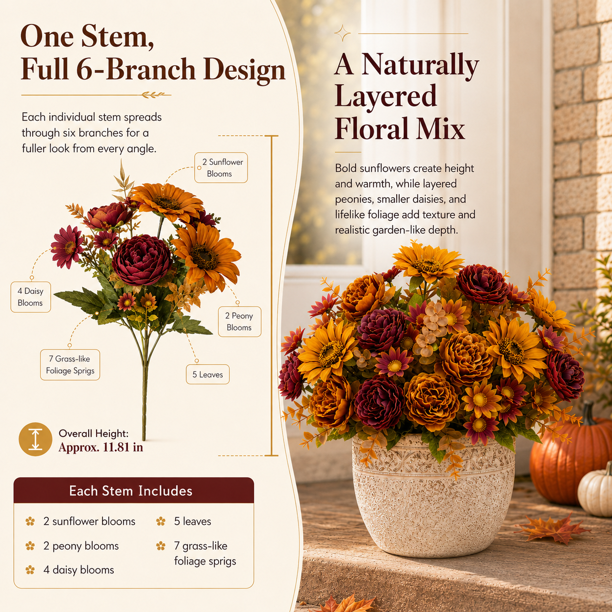 🌻✨Autumn artificial sunflower and peony bouquet set