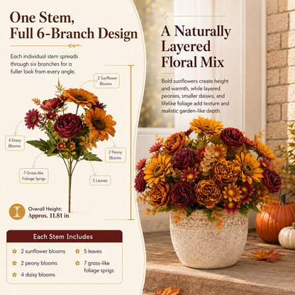 🌻✨Autumn artificial sunflower and peony bouquet set