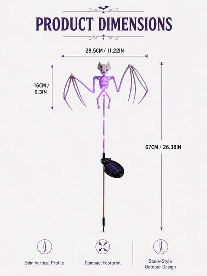 🦇💀 Haunted Bat Bone Solar Stake