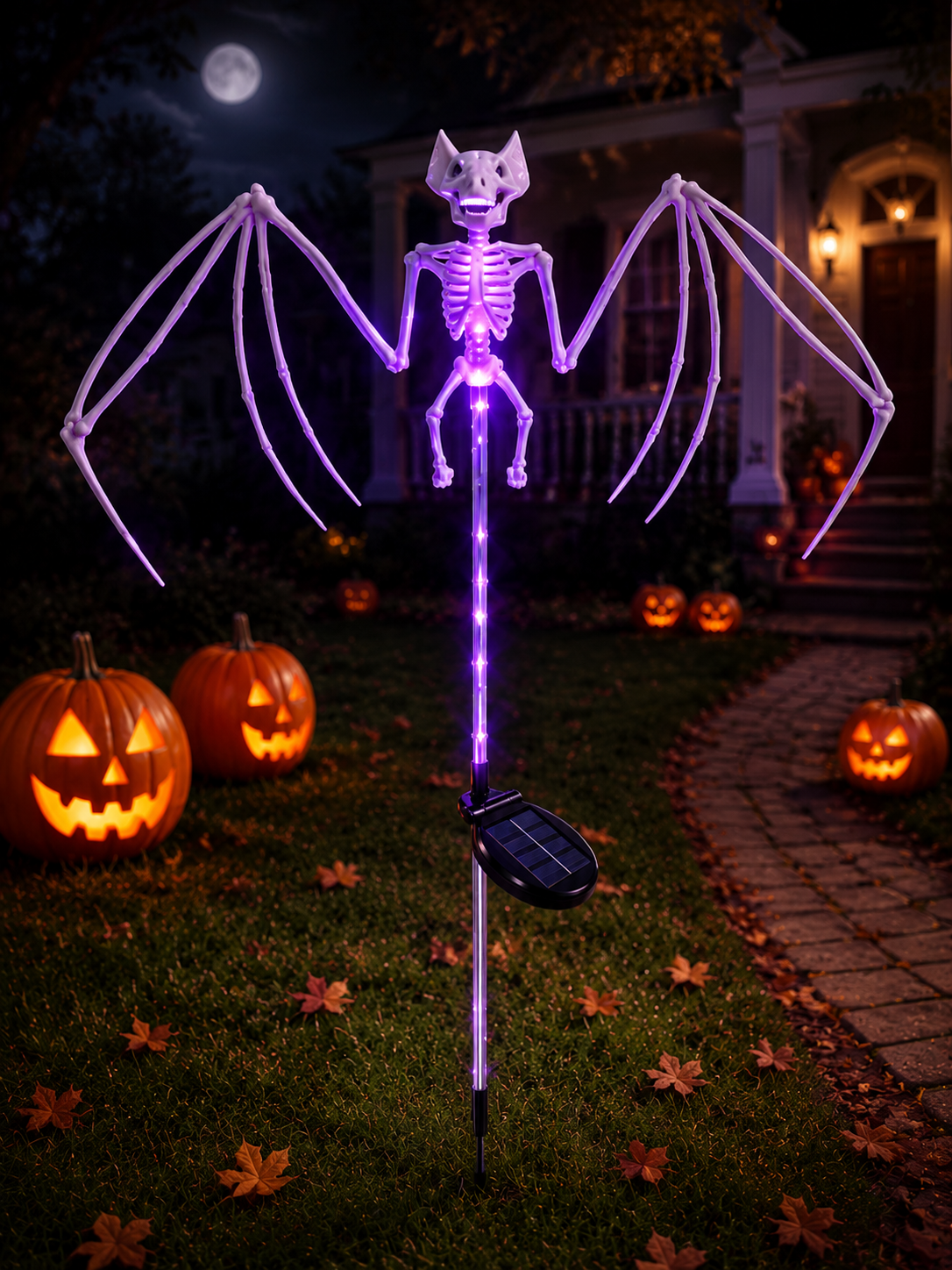 🦇💀 Haunted Bat Bone Solar Stake