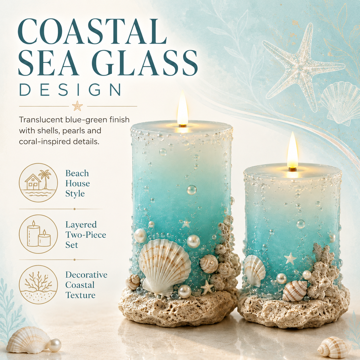 Coastal Sea Glass Flameless Candle Set