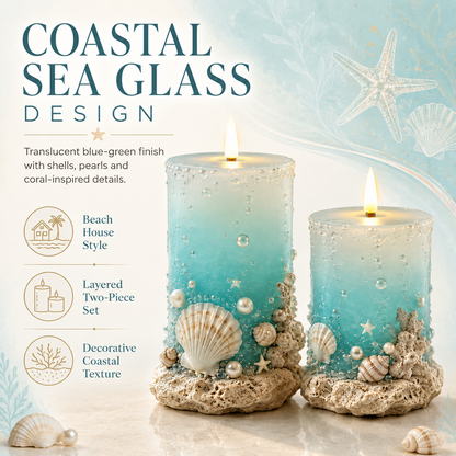 Coastal Sea Glass Flameless Candle Set