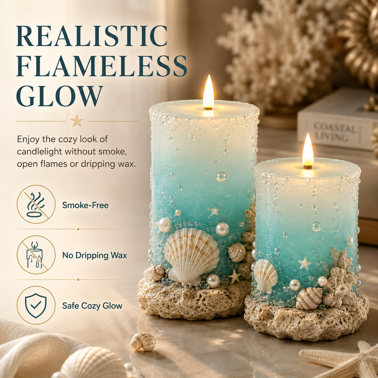 Coastal Sea Glass Flameless Candle Set