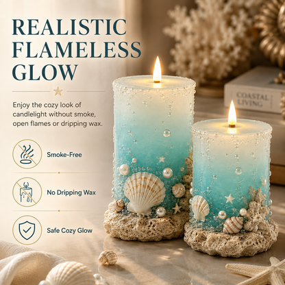 Coastal Sea Glass Flameless Candle Set