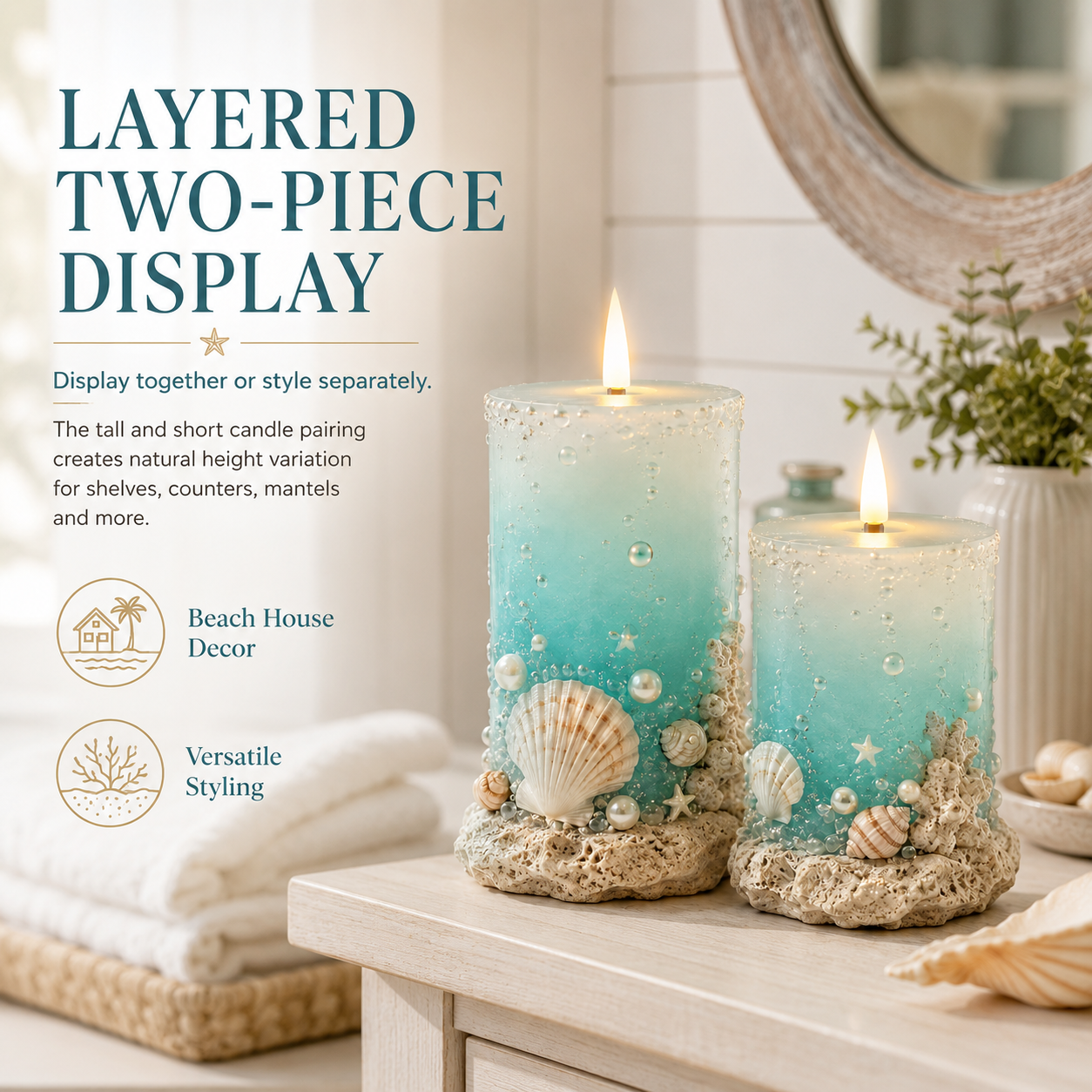 Coastal Sea Glass Flameless Candle Set