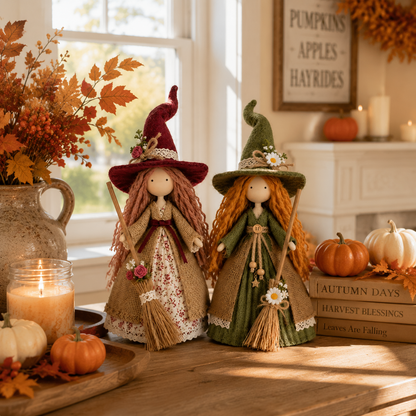Whimsical Harvest Witch Dolls — Set of 2