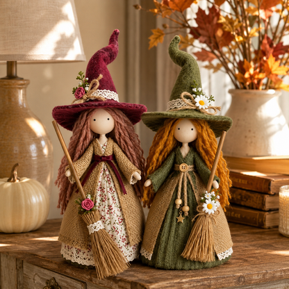 Whimsical Harvest Witch Dolls — Set of 2