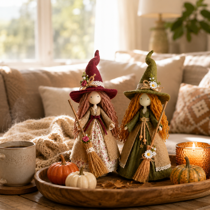Whimsical Harvest Witch Dolls — Set of 2