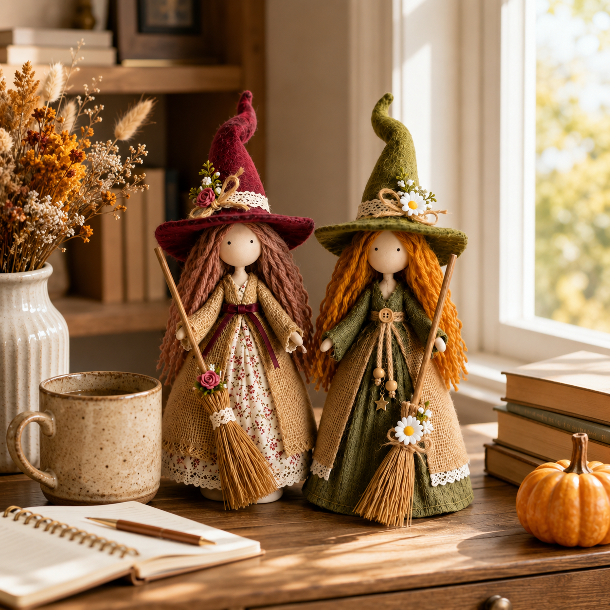 Whimsical Harvest Witch Dolls — Set of 2
