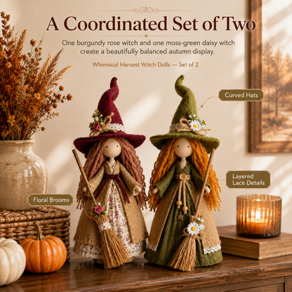 Whimsical Harvest Witch Dolls — Set of 2