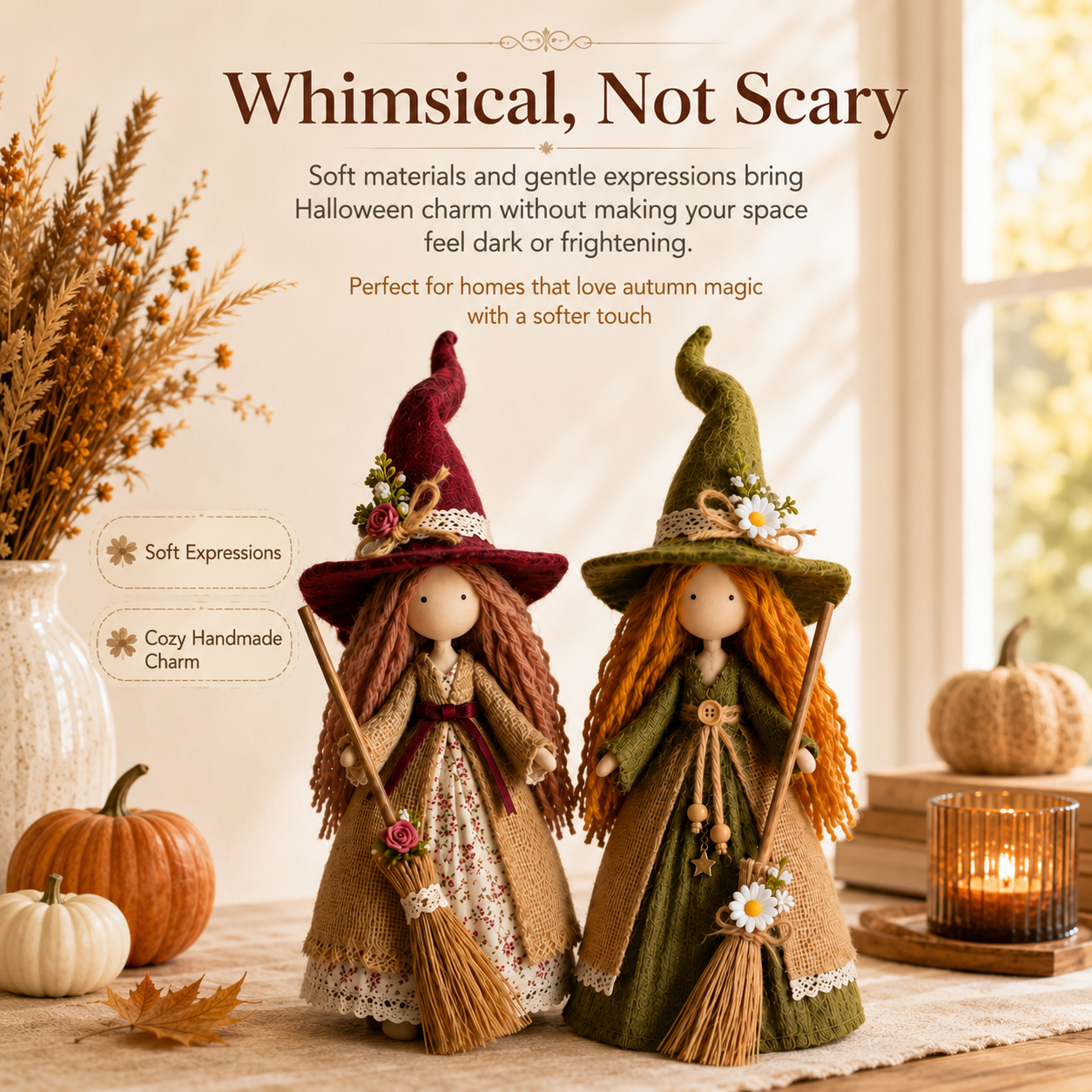 Whimsical Harvest Witch Dolls — Set of 2