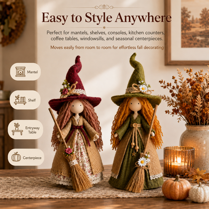Whimsical Harvest Witch Dolls — Set of 2