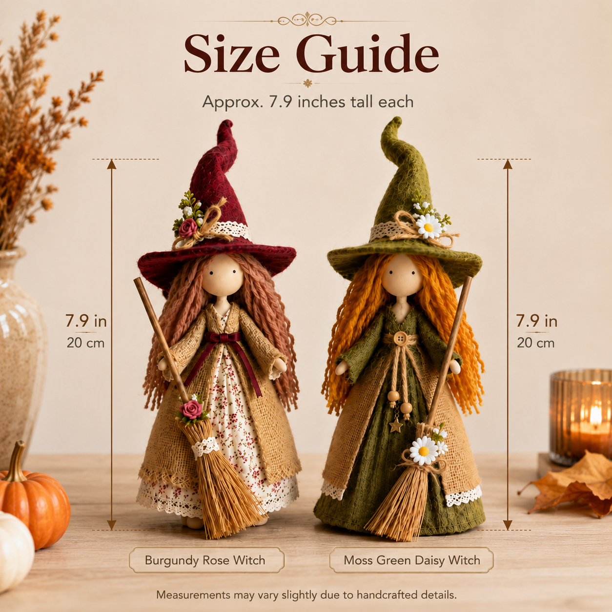 Whimsical Harvest Witch Dolls — Set of 2