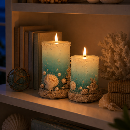 Coastal Sea Glass Flameless Candle Set