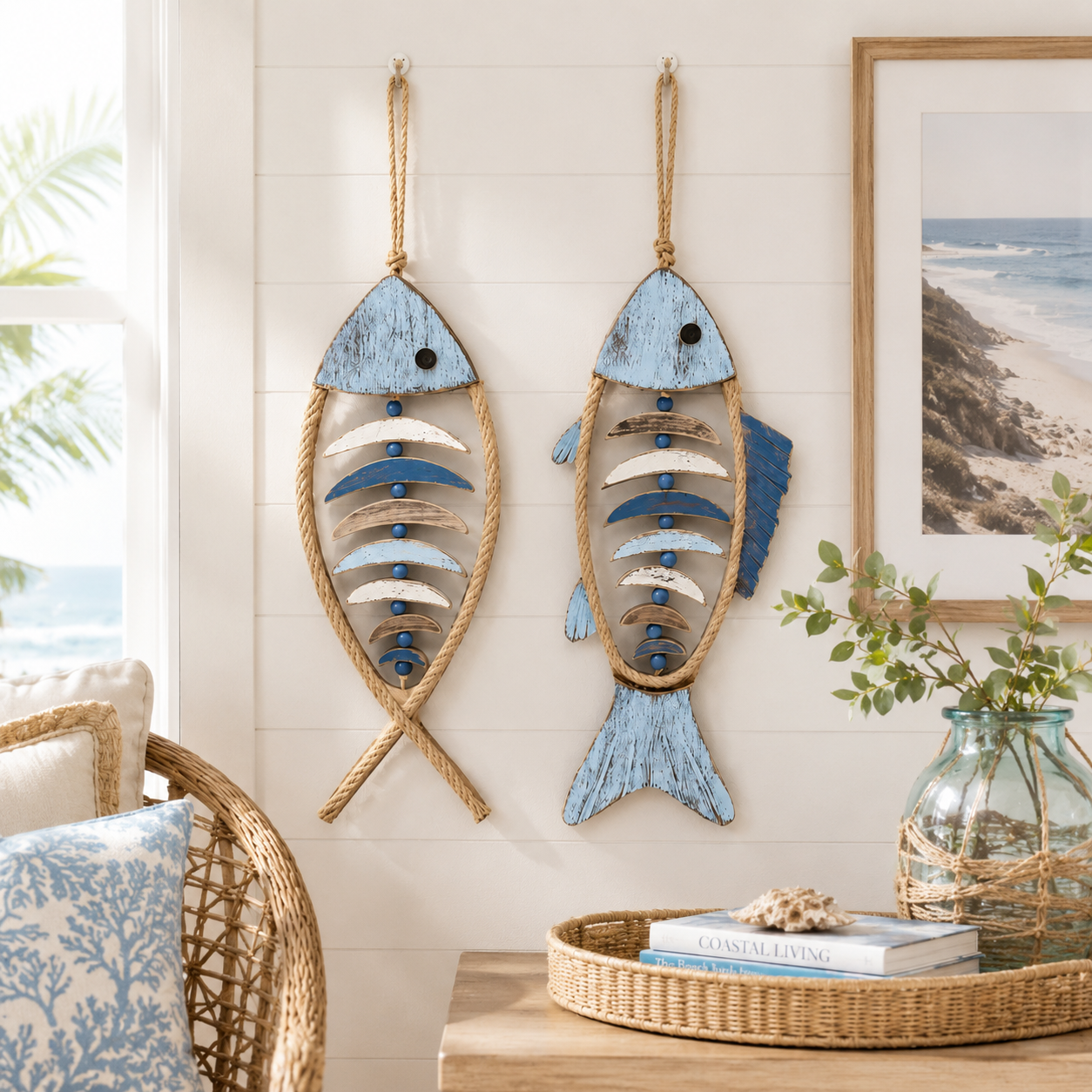 🐟✨ Lighted Coastal Rope Fish Wall Hanging