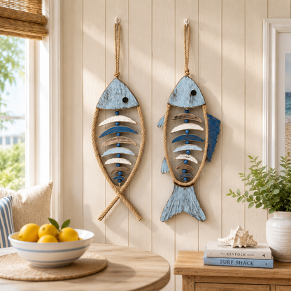 🐟✨ Lighted Coastal Rope Fish Wall Hanging