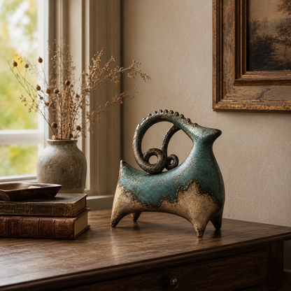 Vintage Patina Ram Sculpture